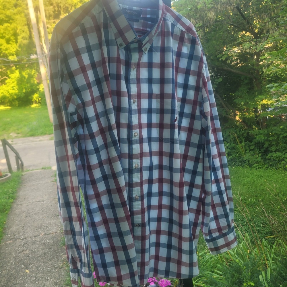 Nautica Plaid Button-Down Shirt Men's XXL Classic Fit Cotton Long Sleeve Casual